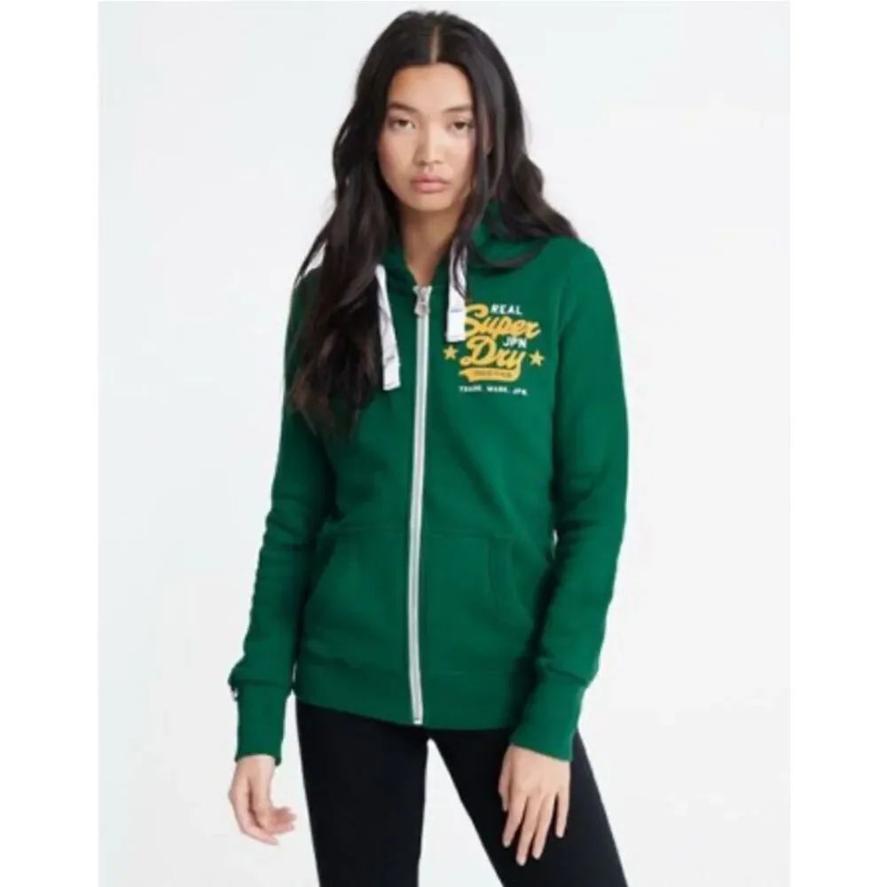 SuperDry Japan size Medium Zip Up Hoodie Green Yellow